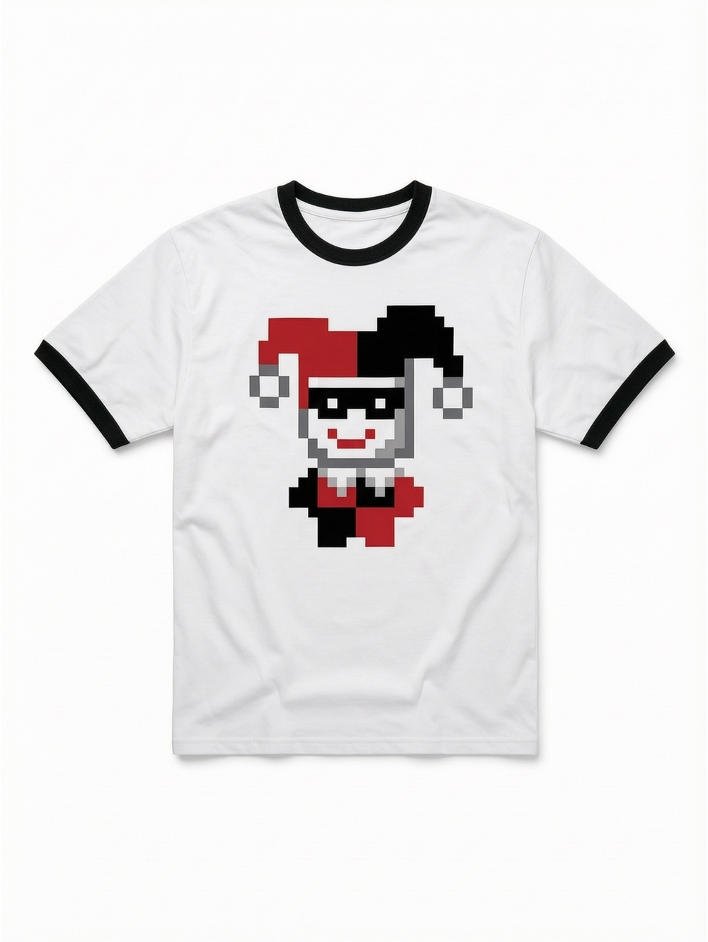 Harley Quinn Pixel Graphic Tee Men’s XL White Black Ringer DC Comics Originals